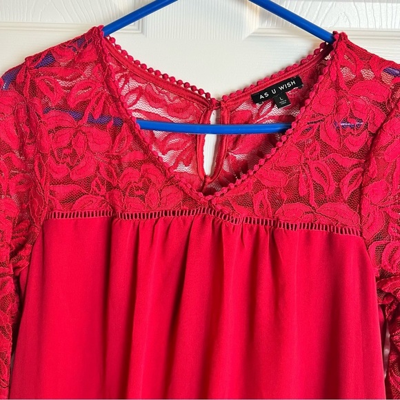 As U Wish Burgundy Lacey Baby Doll Dress. Sz.L - Picture 3 of 6